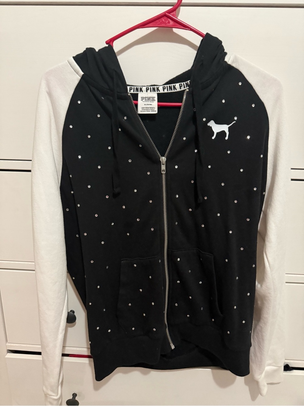 PINK Victoria's Secret Black & White Rhinestone Zip Hoodie